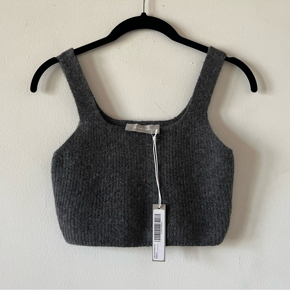 NEW Everlane The Cozy Stretch Crop Tank Top Small Heathered Charcoal Grey Wool - Picture 2 of 6
